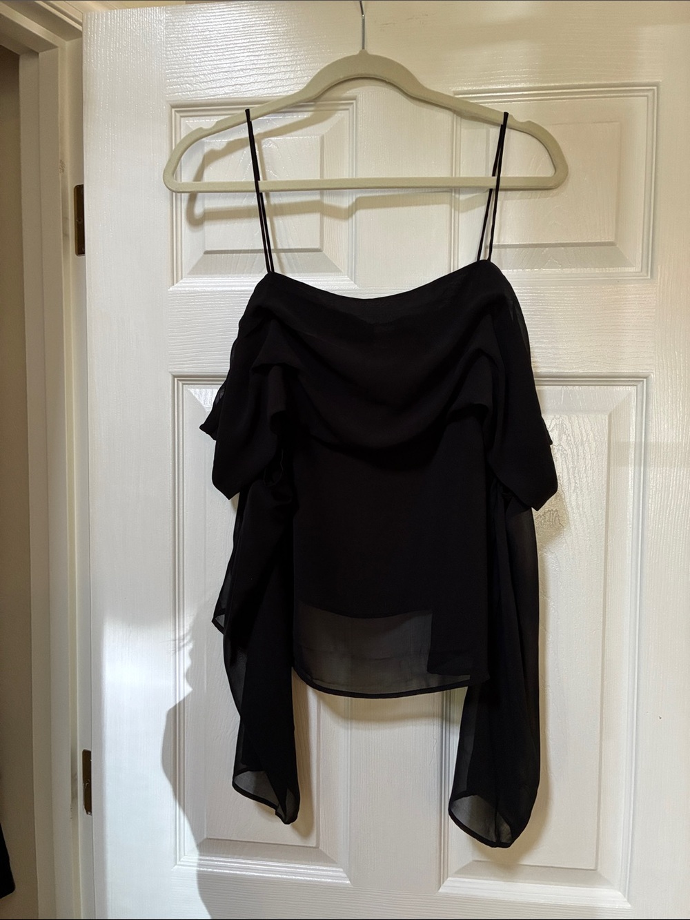 H&M Black Off-Shoulder Chiffon Blouse with Spaghetti Straps